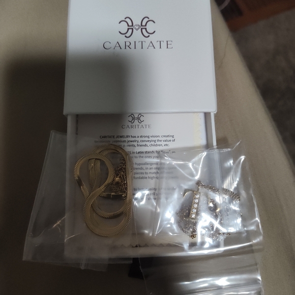 T Charm Gold Plated by Caritate and 2 necklace - Picture 2 of 2